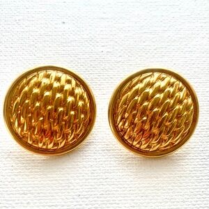 Signed MONET Gold-tone Textured Round Shape Earrings
